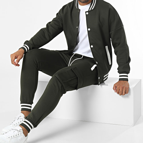 Ensemble Veste Boutonnée Et Pantalon Cargo Vert Kaki