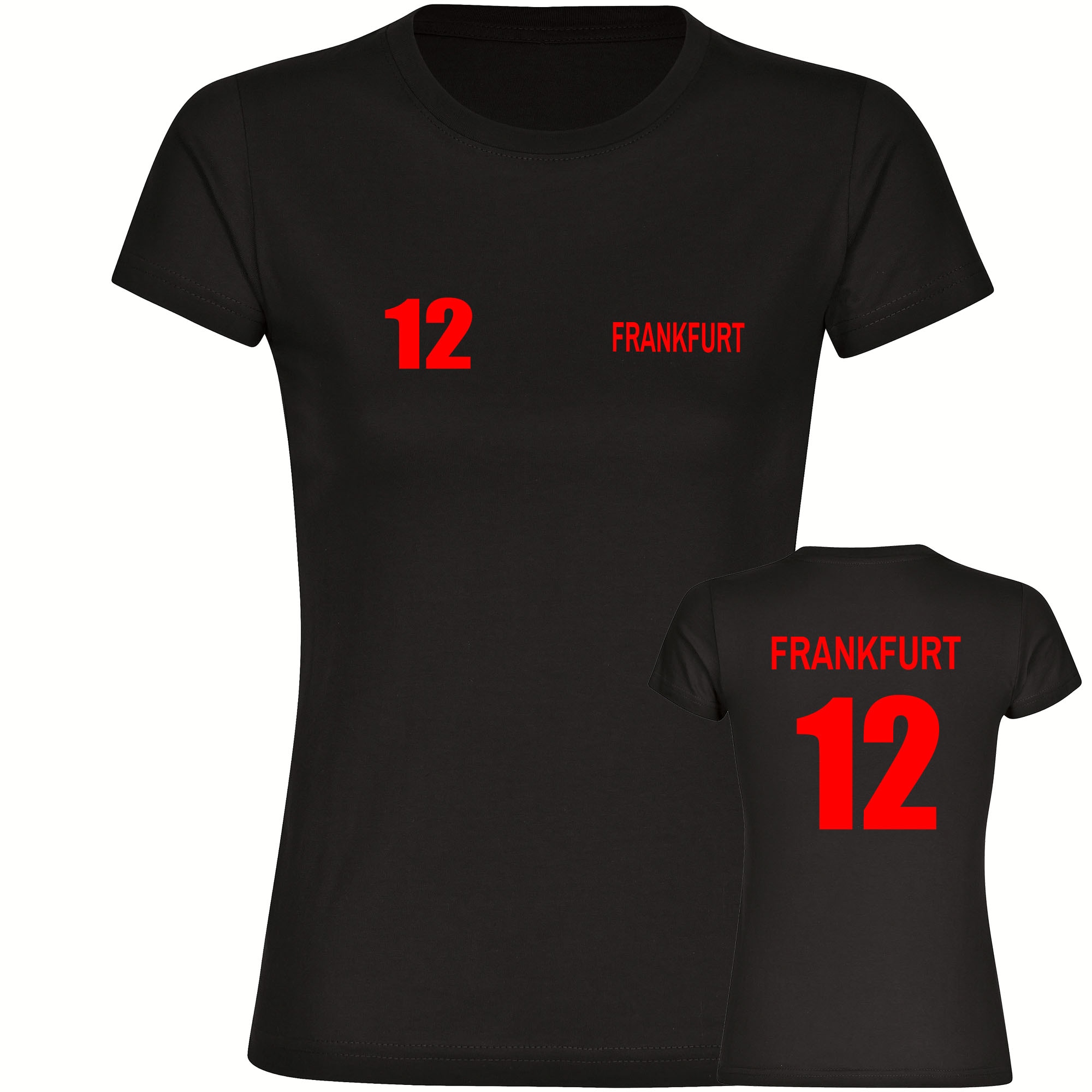 multifanshop® Damen T-Shirt - Frankfurt - Trikot Nummer 12 - Druck rot