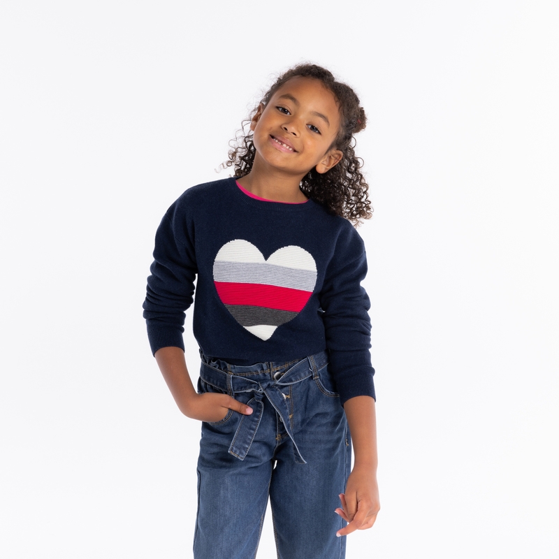Pull motif cœur gris Fille