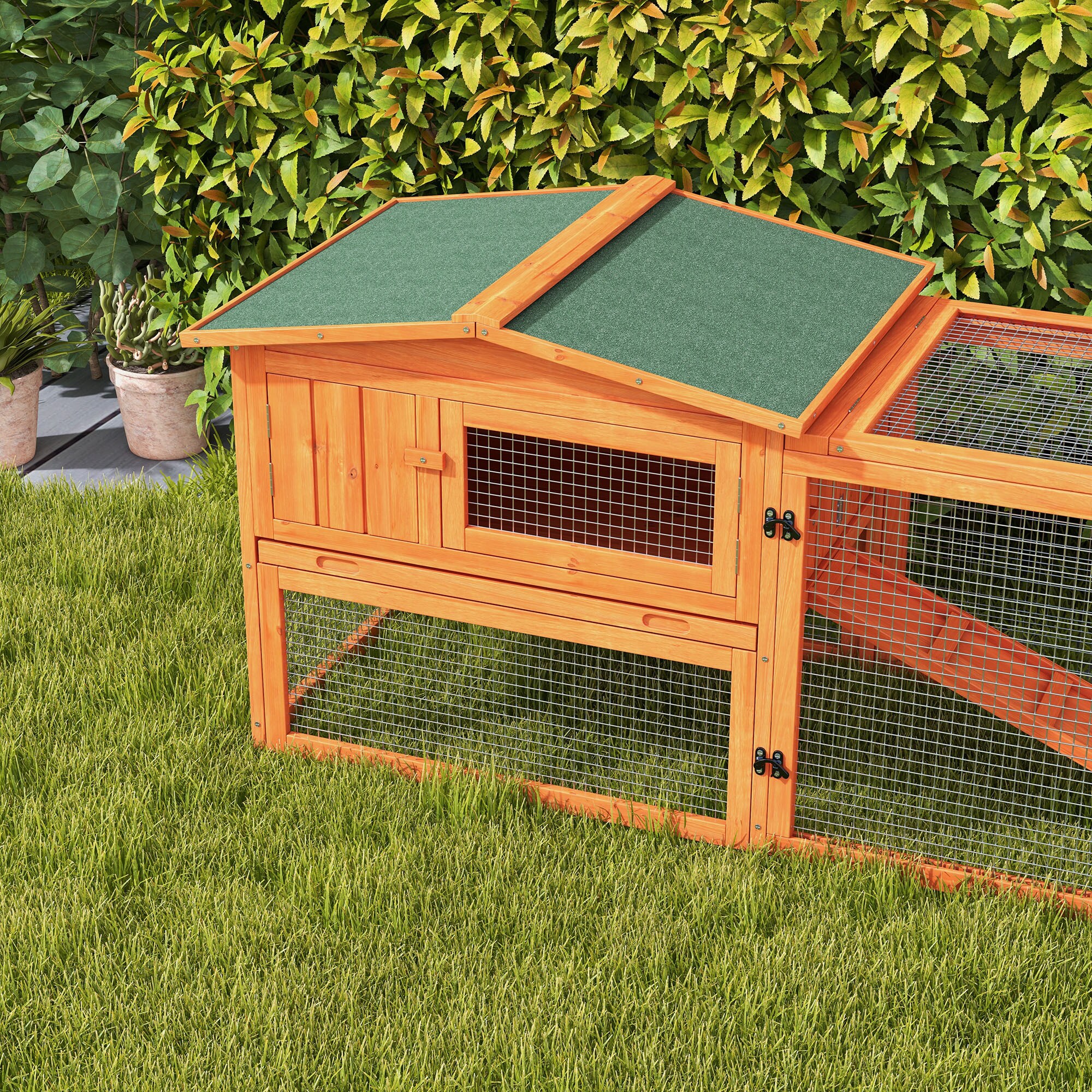 PawHut Kleintierstall mit Asphaltdach orange 156L x 58B x 68H cm
