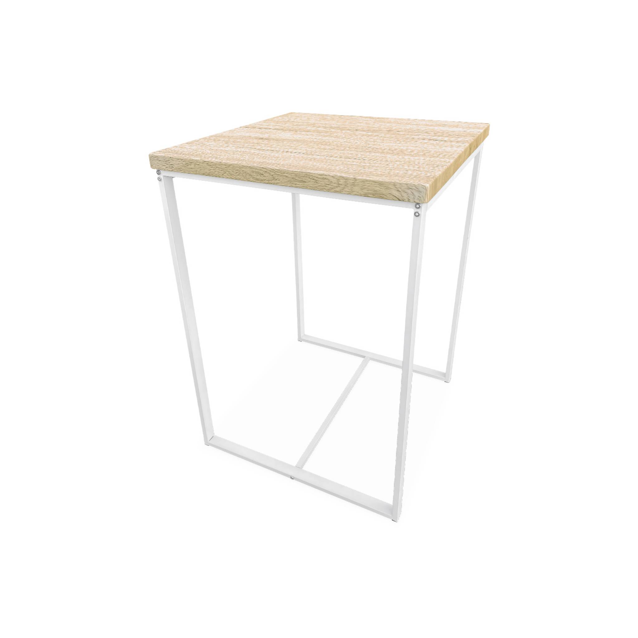 Set table haute carré - loft - avec 2 tabourets de bar. Acier et décor bois. Encastrable. Design