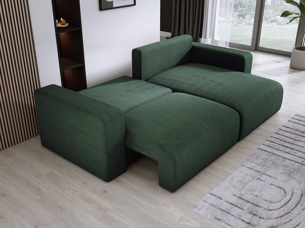 Luxusbetten24 Designer Sofa Carl Cord mit Stauraum und Schlaffunktion | Bezug: Cord | Farbe: Grün | Stellvariante: Rechts