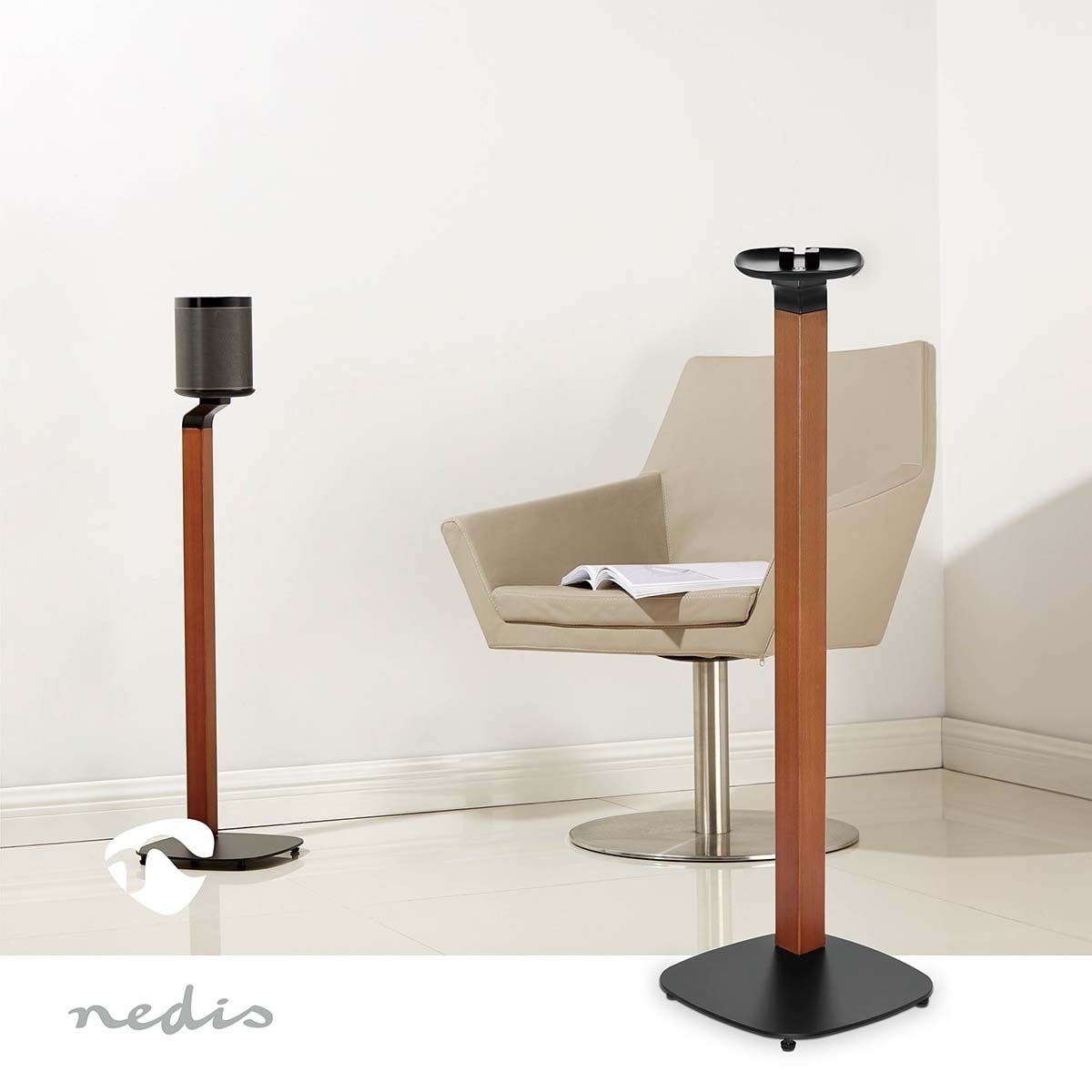 Nedis Speaker Mount | Kompatibel med: Sonos® One SL™ / Sonos® One™ / Sonos® PLAY:1™ | Stativ | 10 kg | Fort | Metall / Tre | Brun / Sort