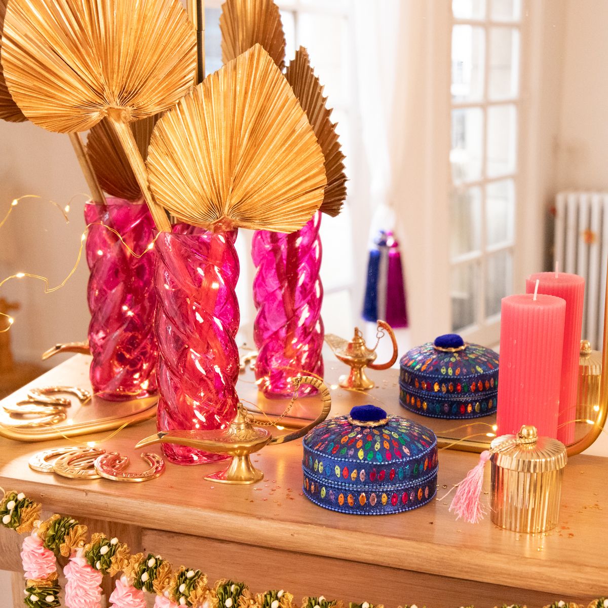 Bougie striée rose fuchsia Atelier jasmin