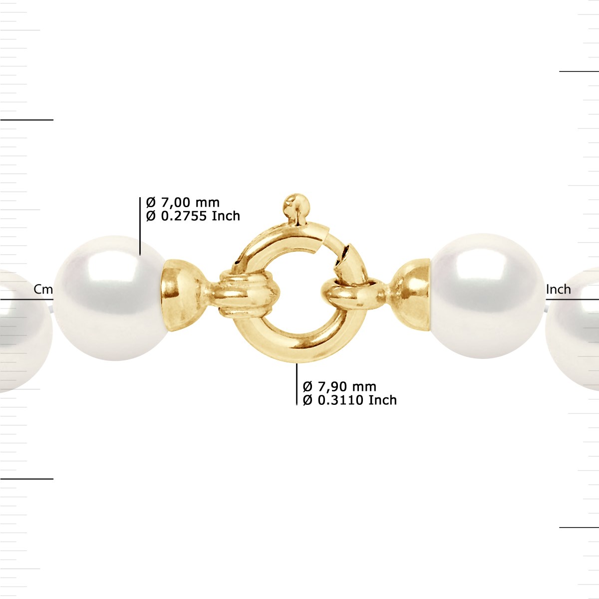 Collier Rang PRINCESSE Perles d'Eau Douce Rondes 7-8 mm Blanches Fermoir Prestige Or Jaune 18 Carats