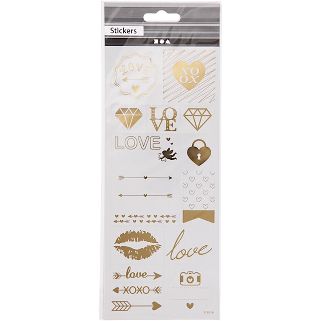 Stickers, love, ark 10x24 cm, gull, 1 ark