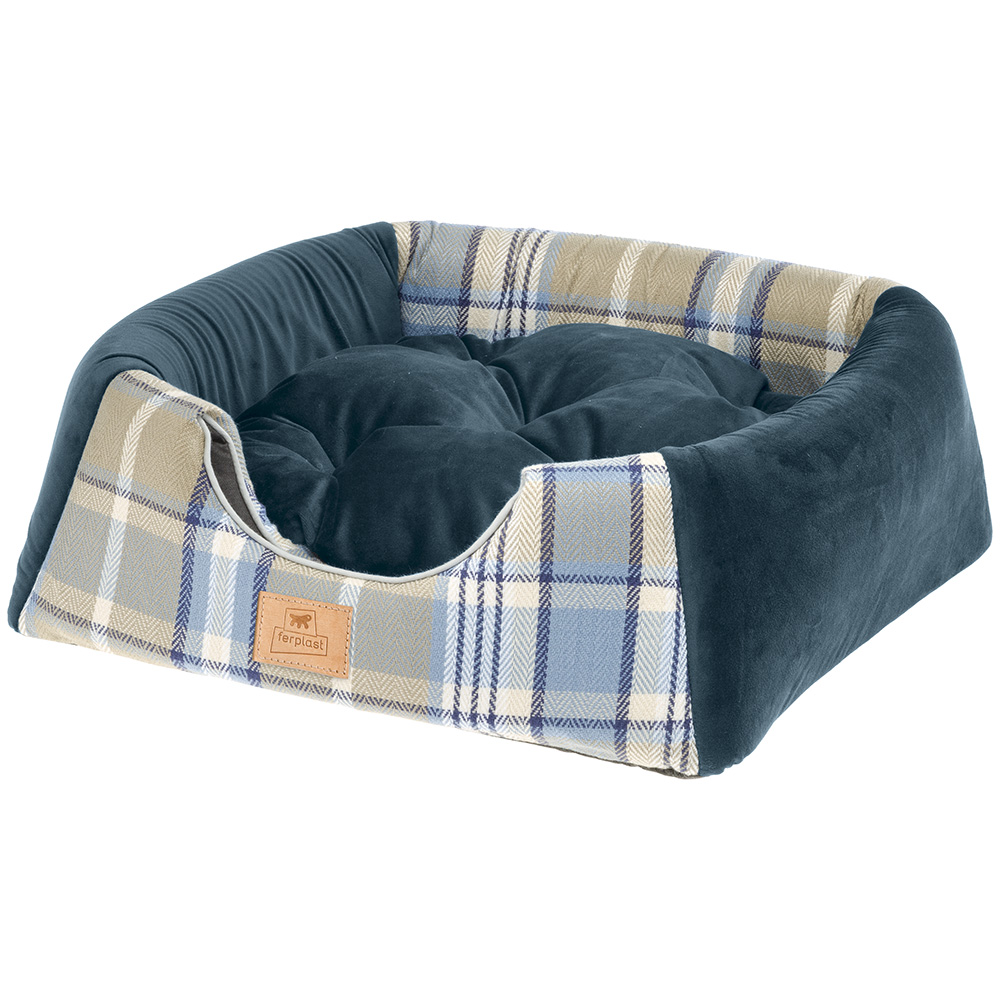 Ferplast, maisonnette pour chats d'intérieur edinburgh, couchage avec coussin, lit pour chats, écossais, velours doux, lavable,