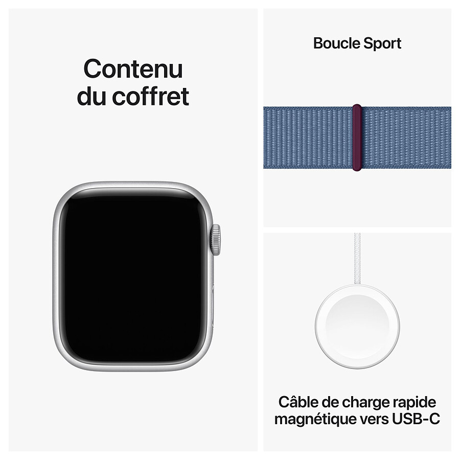 Apple Watch Series 9 GPS + Cellular - Aluminium Argent - Boucle Sport Bleu - 45 mm