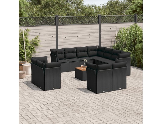 VIDAXL - Salon extérieur Salon de jardin 12 pcs avec coussins noir résine tressée