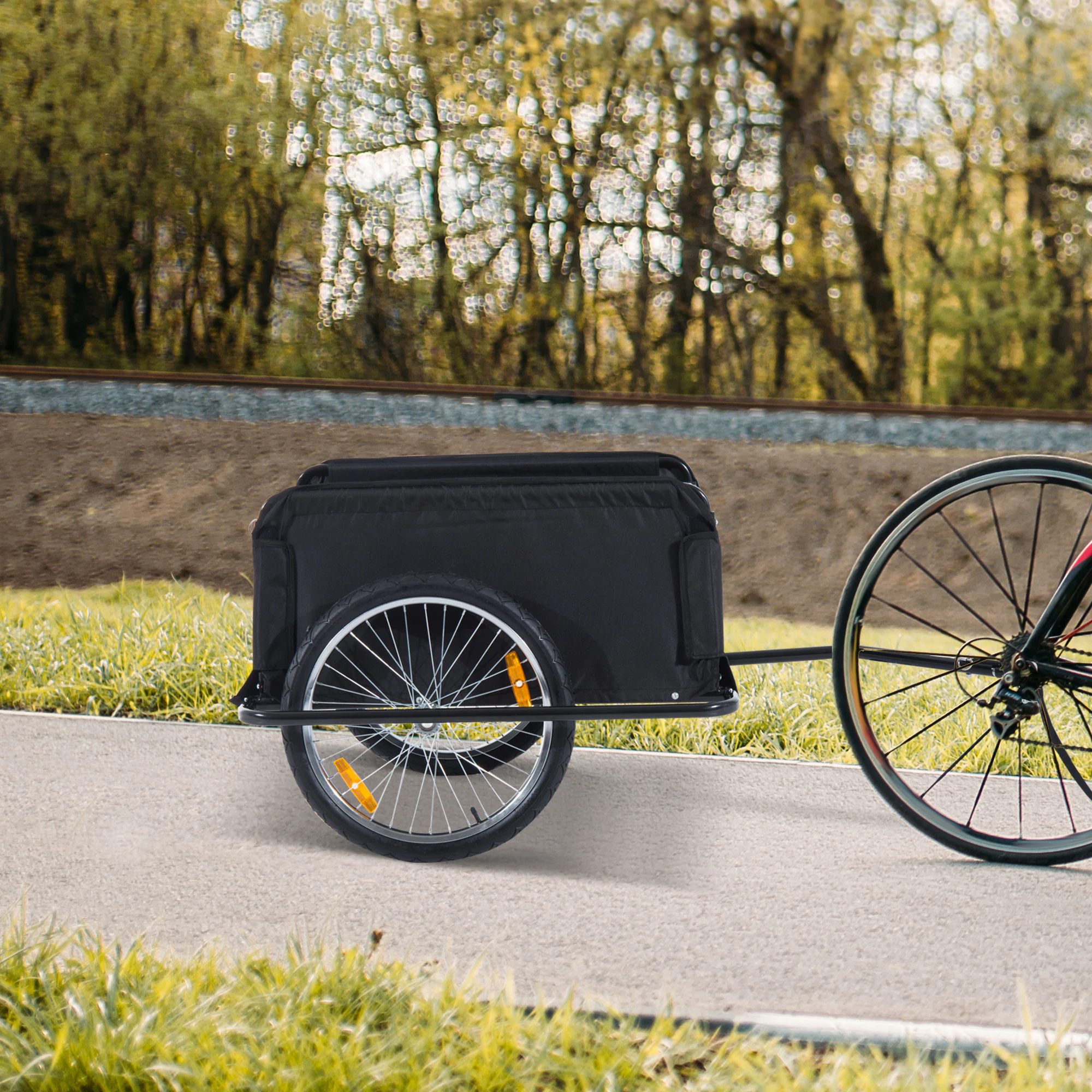 HOMCOM Transportanhänger für Fahrräder schwarz, rot 140 x 88 x 60 cm (LxBxH)