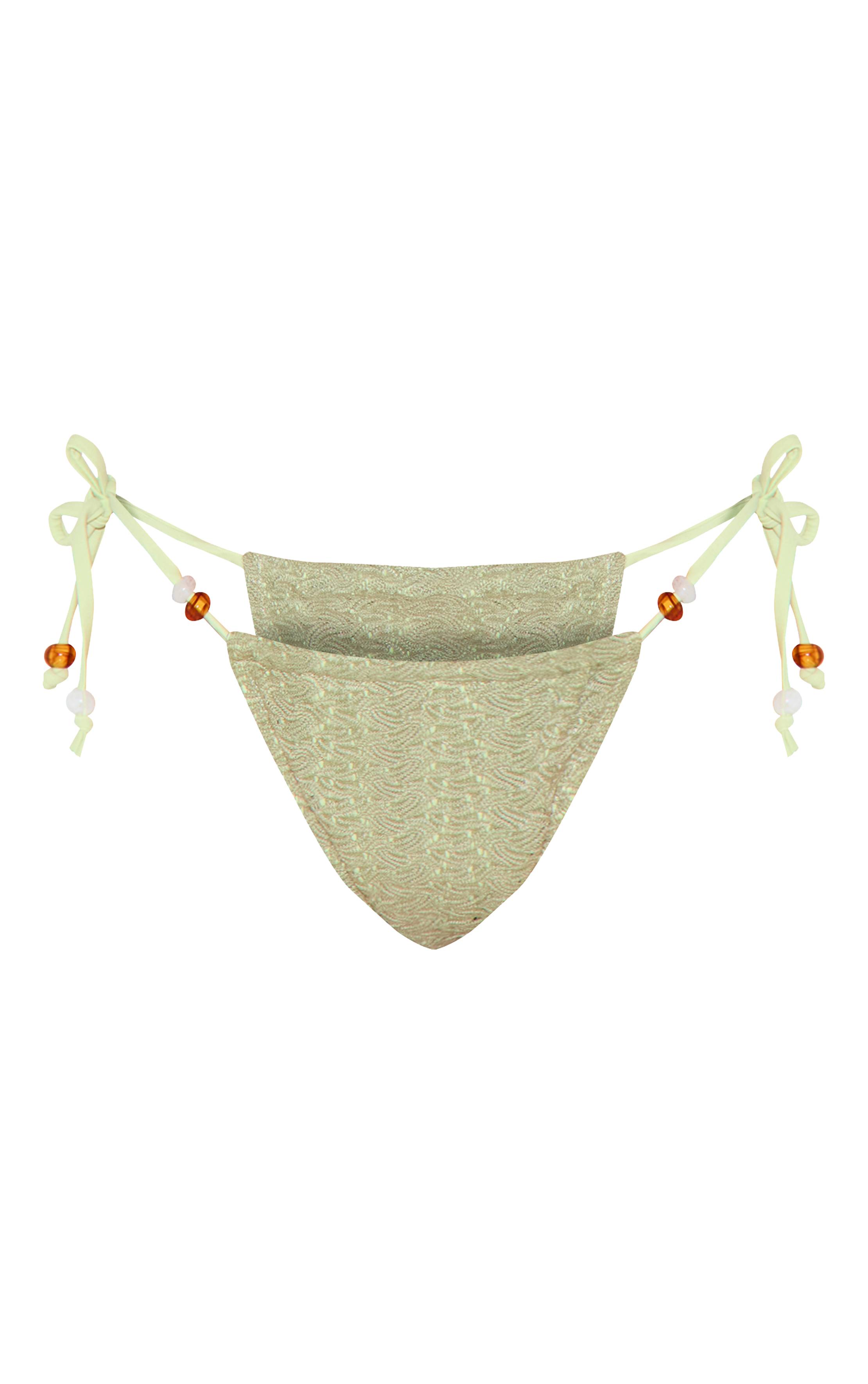 Vert Sauge Bas De Bikini À Nouer Avec Détails De Perles Texturés