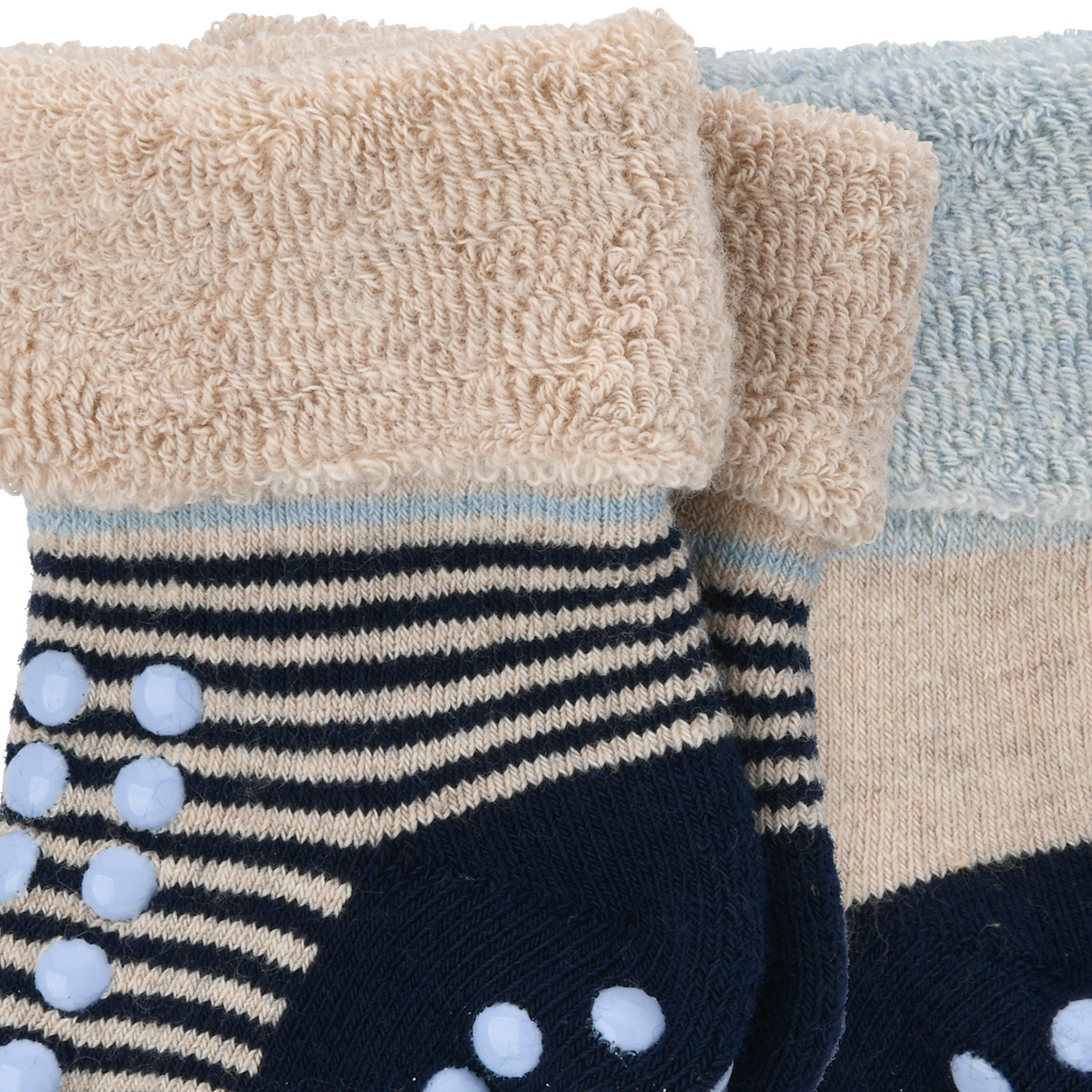 Topomini 2 Paar Baby Krabbelsocken mit Streifen dunkelblau / beige