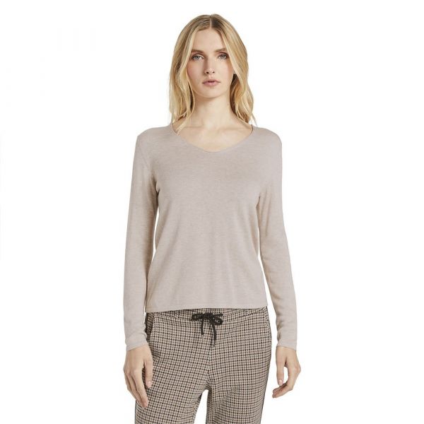 Tom Tailor Basic V Neck Sweater Beige XL Mulher