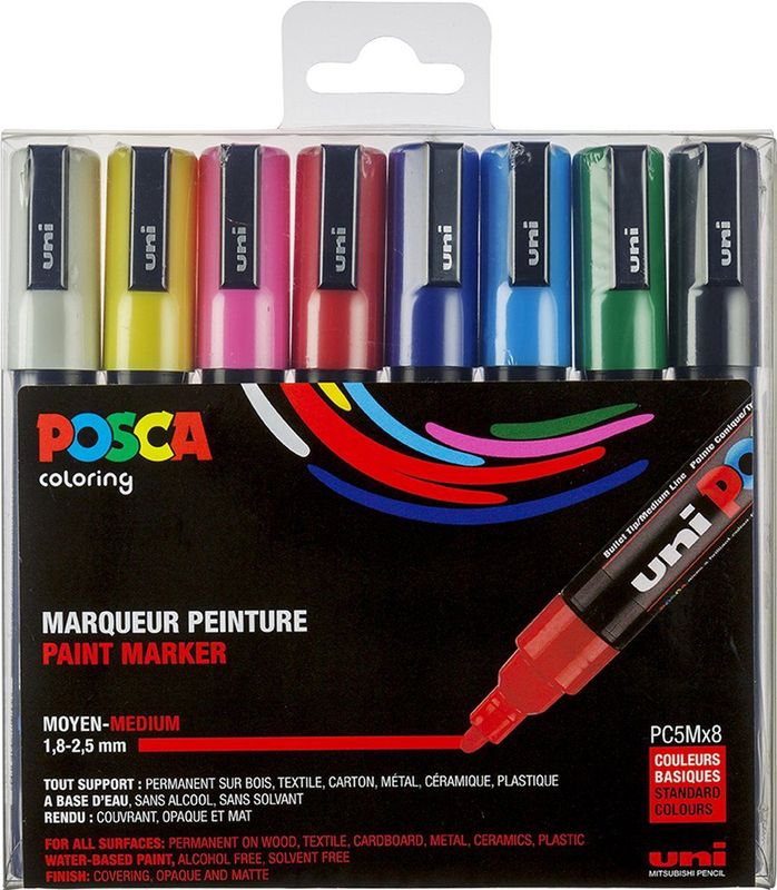 Posca - Lakmarker Uni - Assortiment - 1,8-2,5 mm - Set van 8 Kleuren