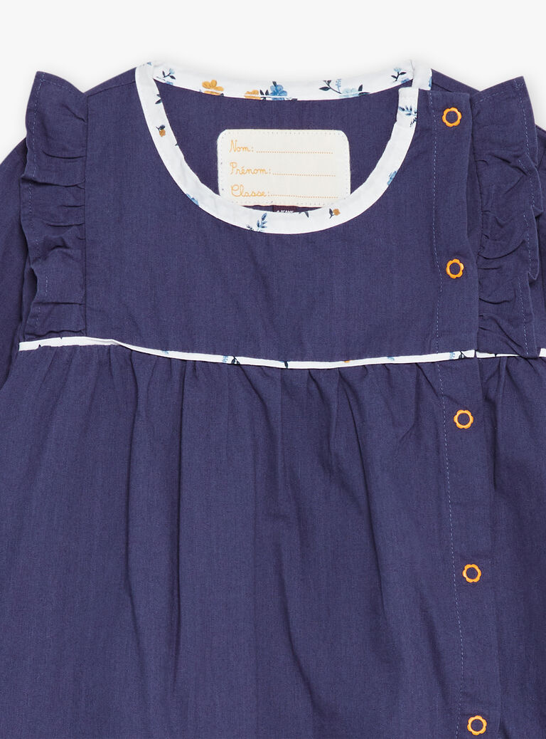 Tablier scolaire bleu marine en popeline