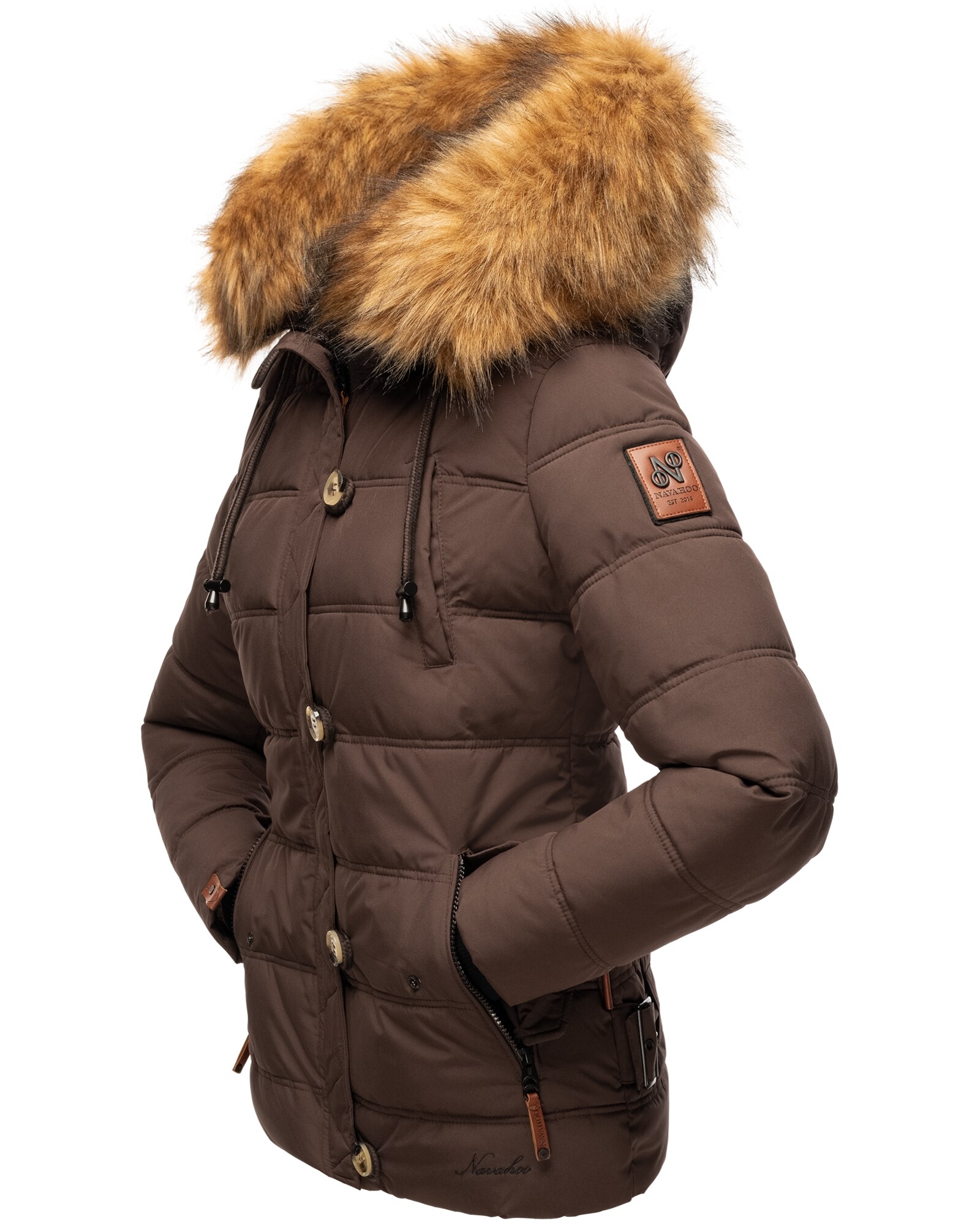 NAVAHOO Damen Stylische Winterjacke Steppjacke mit Kunstpelz Kapuze Zoja
