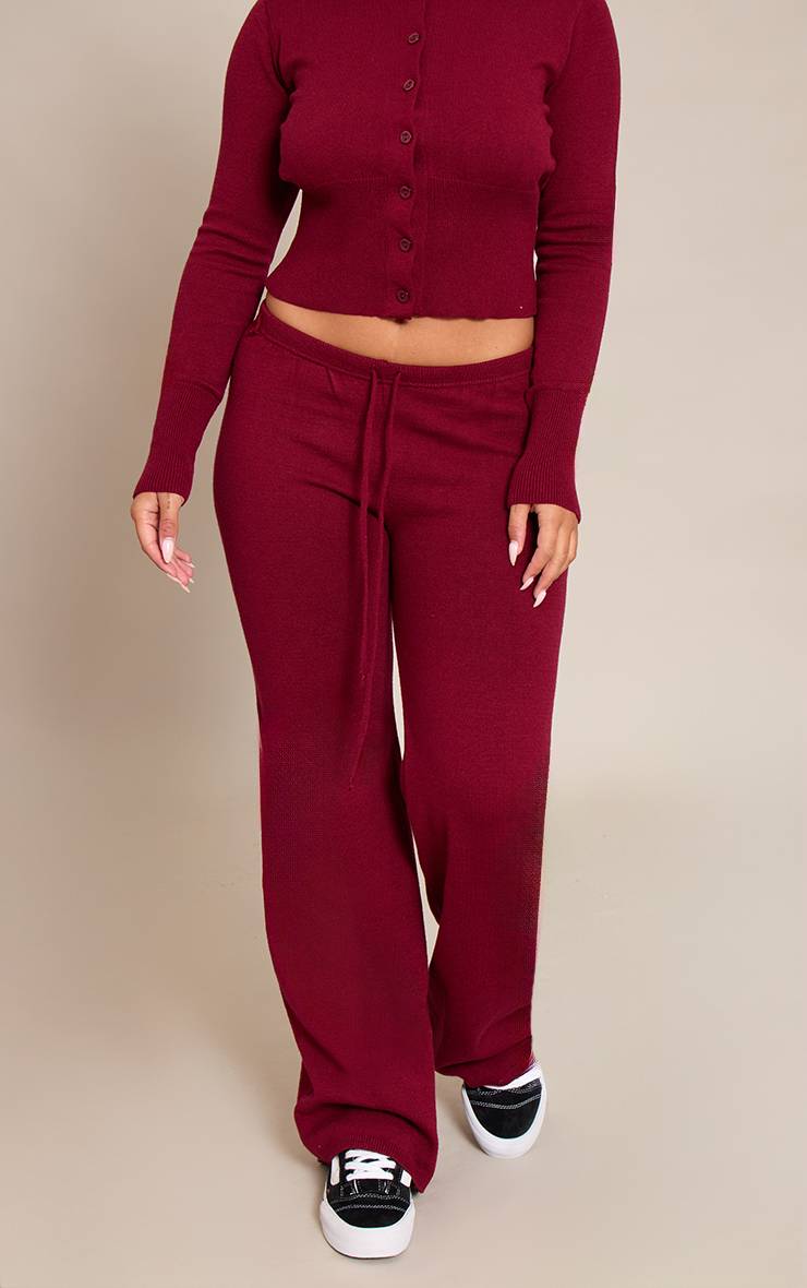 Rouge Vin Pantalon Taille Nouée En Maille Shape