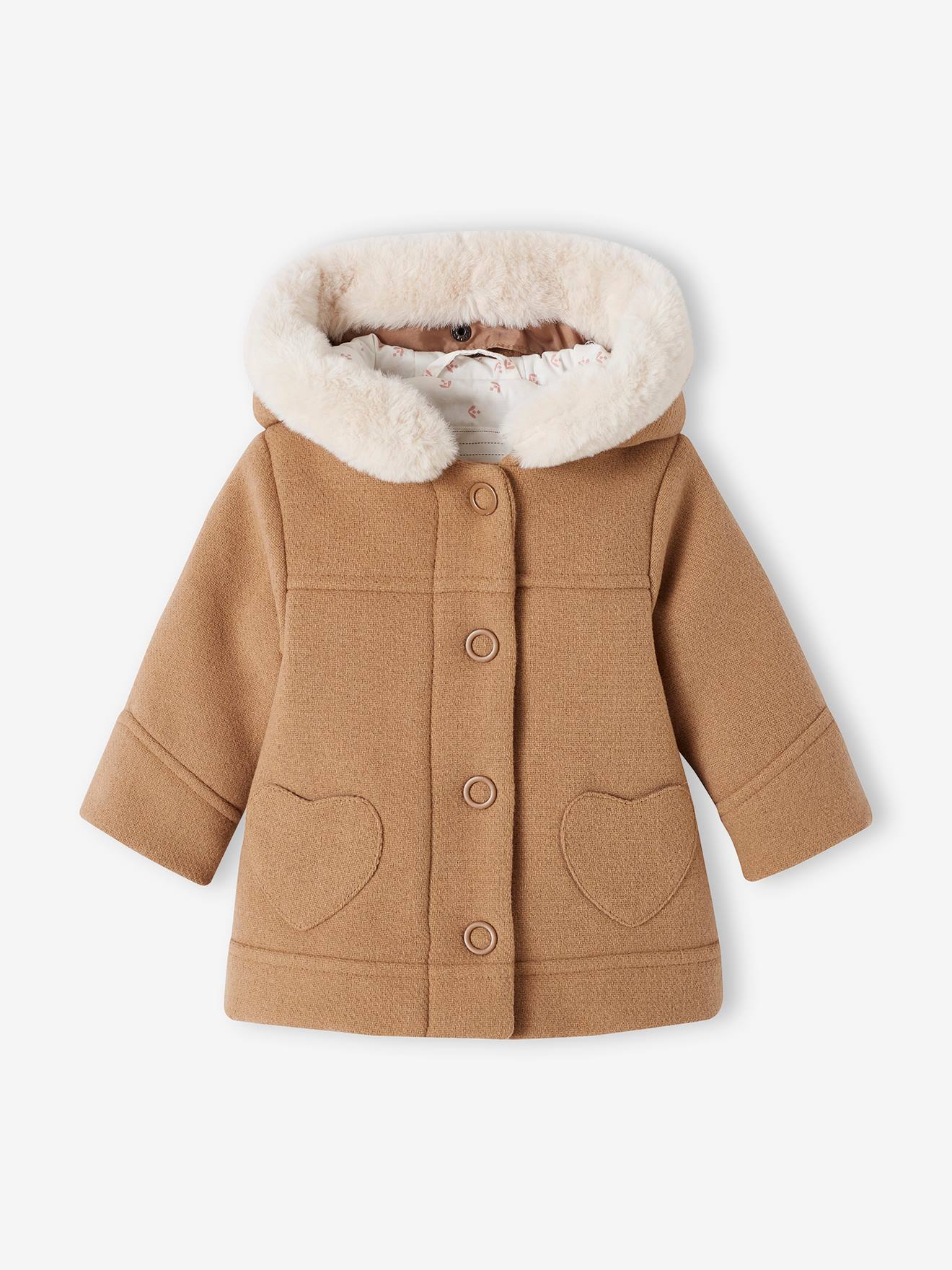 Casaco liso cinza claro com capuz para bebê menina, com estampas.