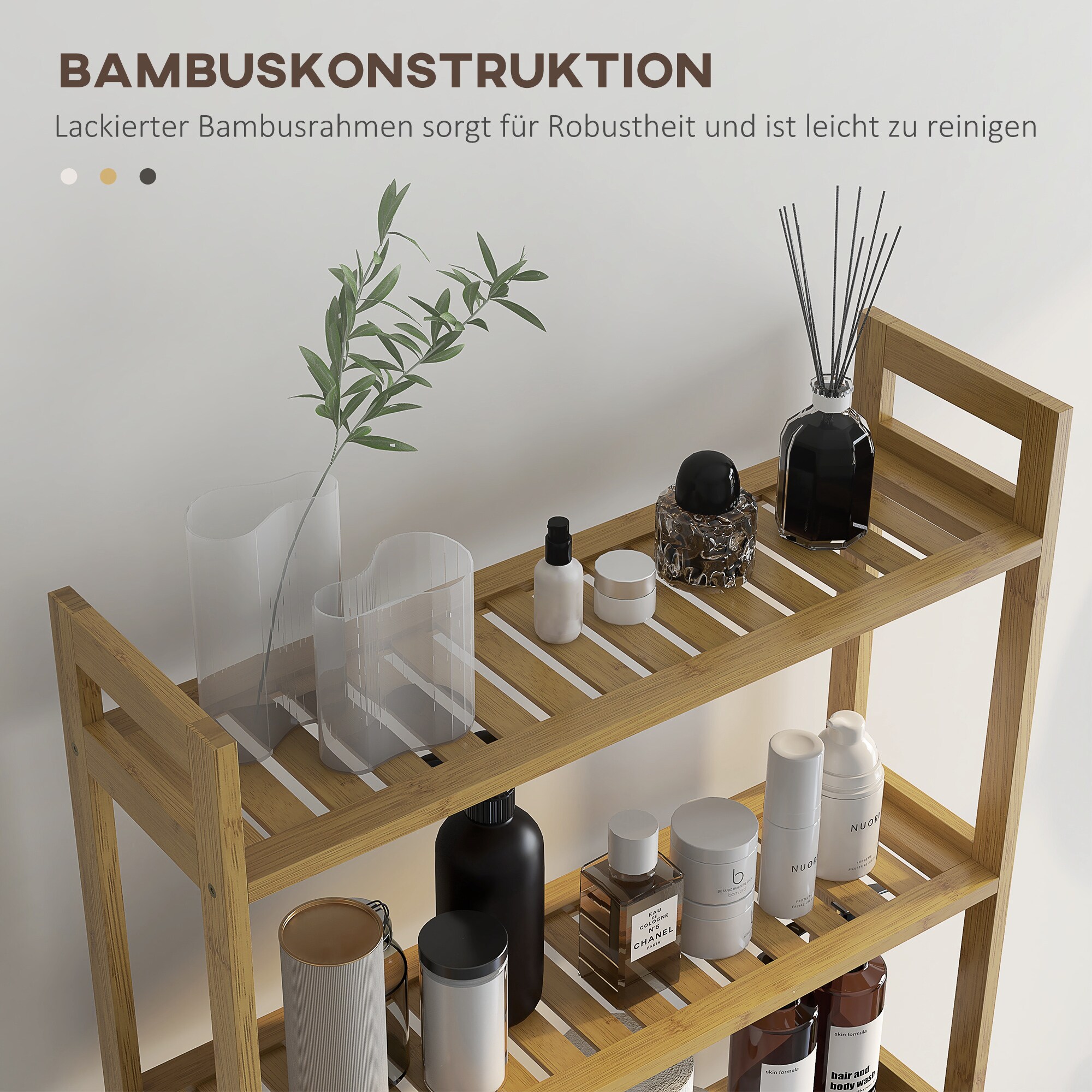 kleankin Badregal mit 3 Ebenen natur 68L x 20B x 165H cm