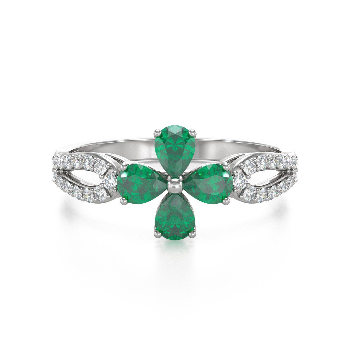 Bague Fleur Emeraude et diamants sur Argent 925 1.95grs