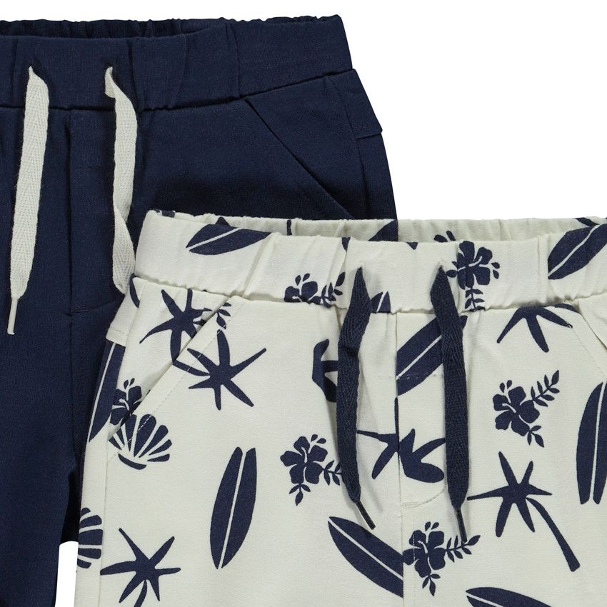Lot de 2 bermudas molleton uni et imprimé pour bébé garçon - Bleu marine