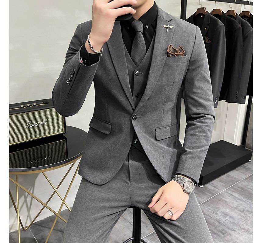 Bay Go Mall - Set: Effen blazer + enkelrijs vest + pantalon