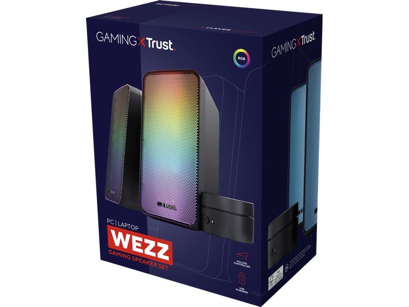 Trust PC-Lautsprecher GXT 611 Wezz «Sehen» Sie den Sound mit diesem eleganten Lautsprecherset mit pulsierender RGB-Beleuchtung und klarem Sound