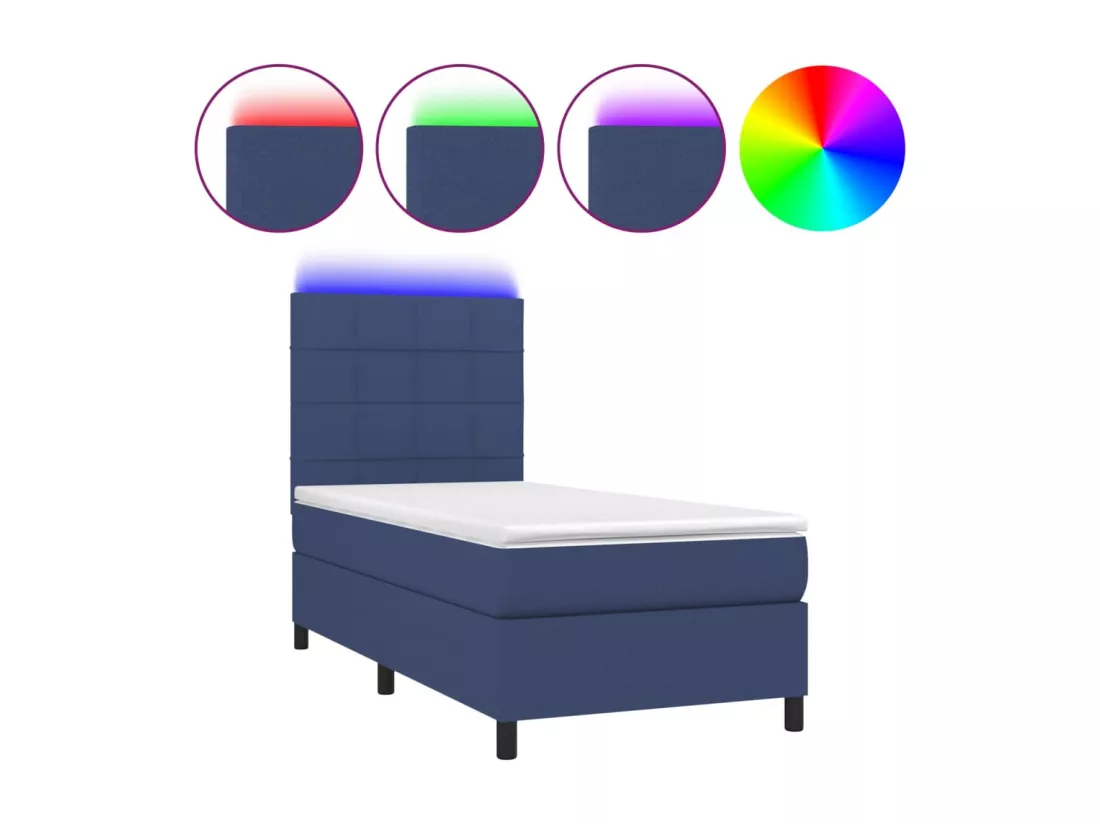 Sommier tapissier avec matelas et LED Bleu 90x190 cm Tissu