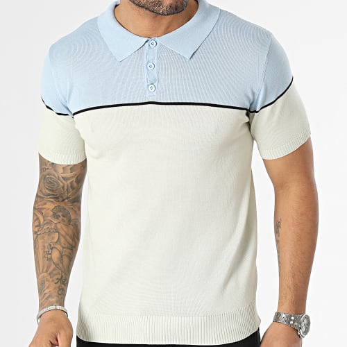Polo Manches Courtes Beige Bleu Clair