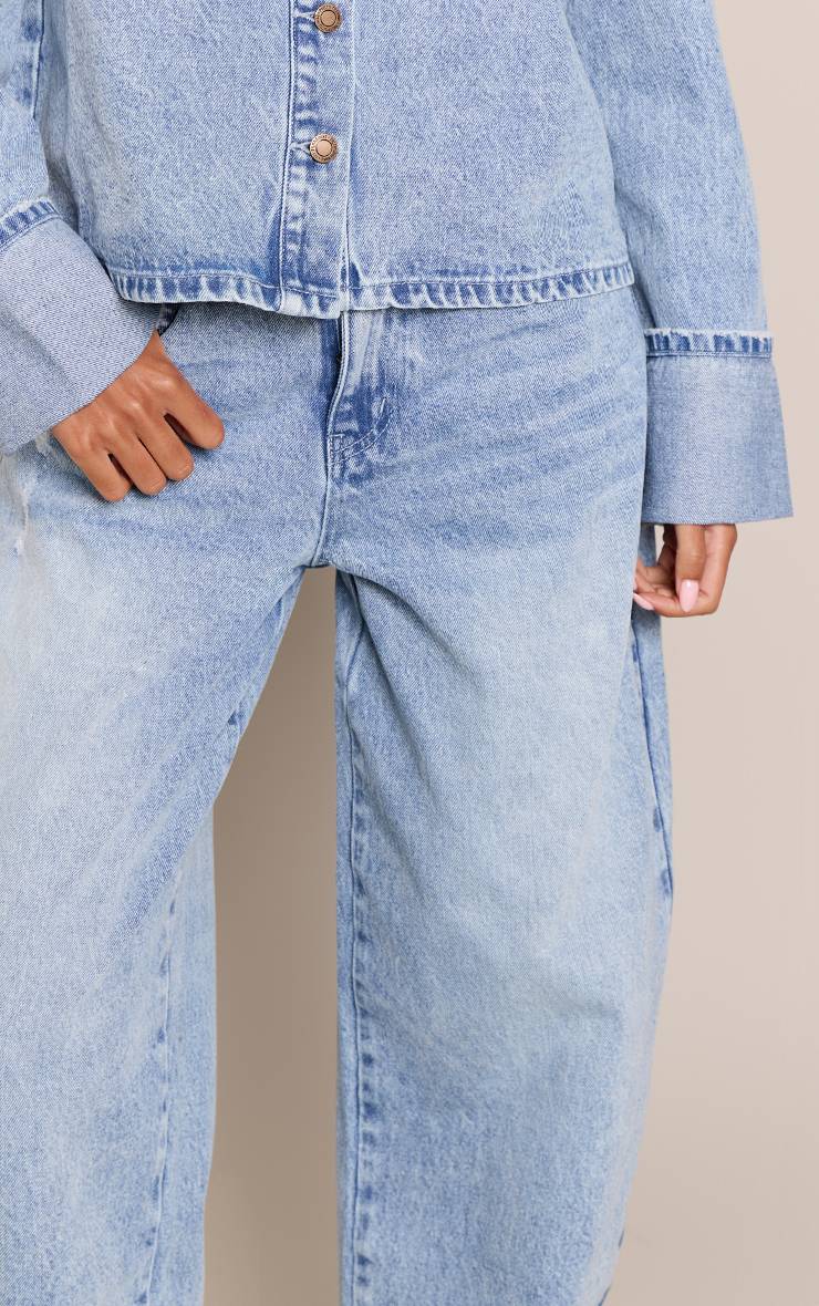 Bleu Délavé Jean Barrel Bleu Moyen Délavé À Revers Pour Grande Taille