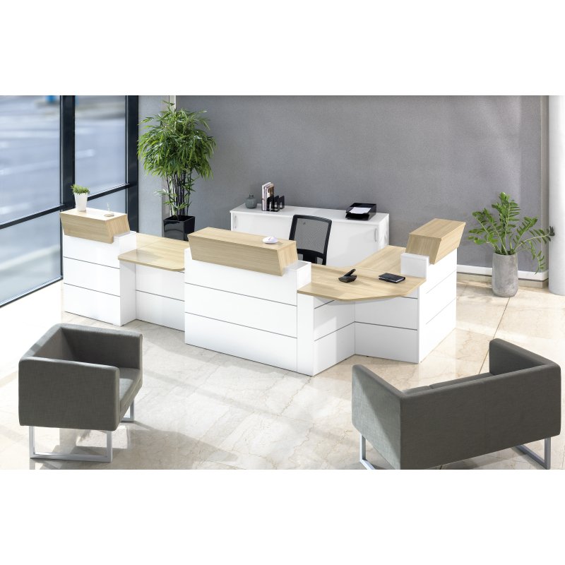 Banque d'accueil d'angle L 363 x P 163 cm Quadri chêne