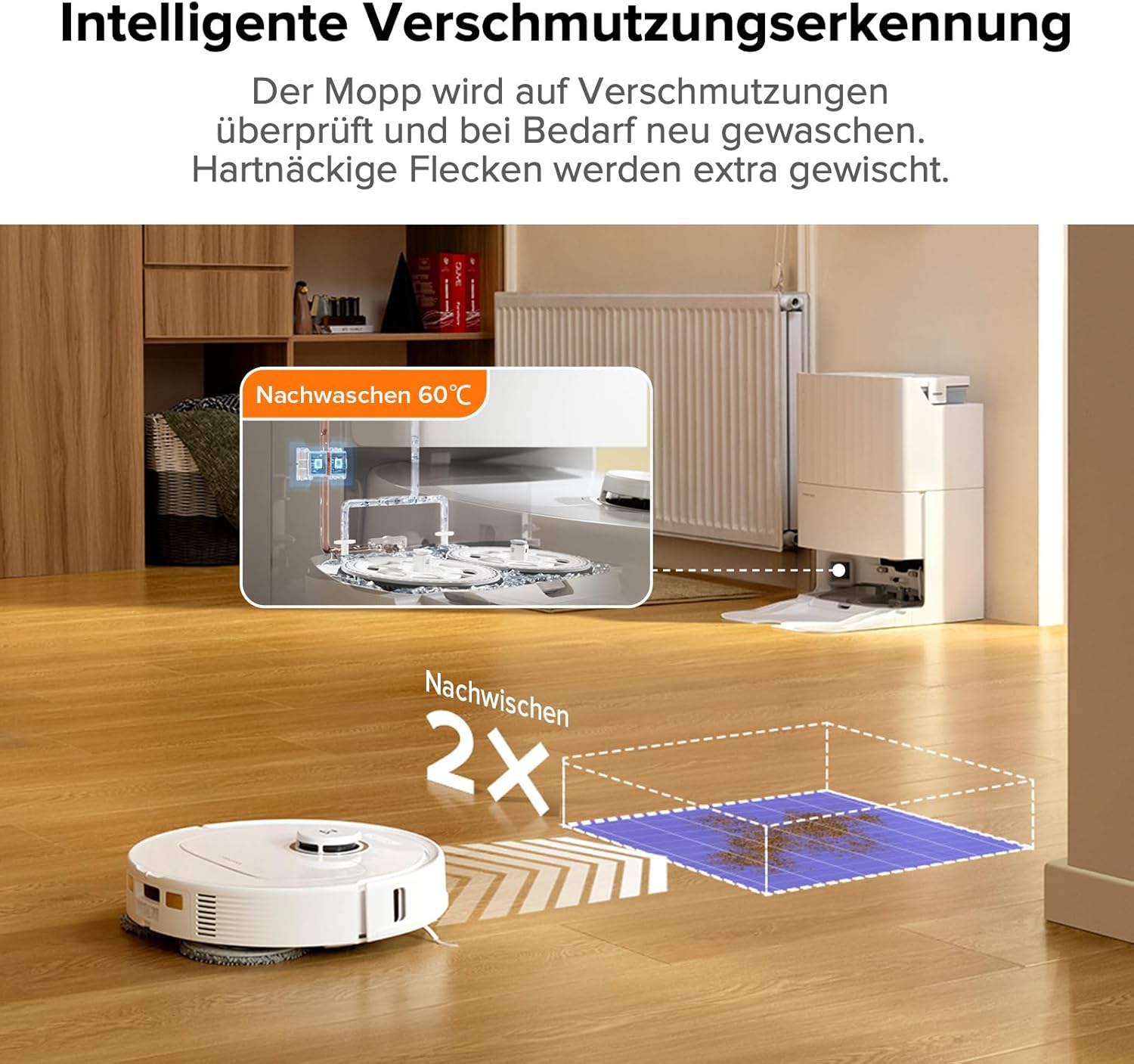 roborock Qrevo Pro Set Saugroboter mit Wischfunktion&Hebarem Wischmopp, 7000Pa, FlexiArm Design™ Kantenreinigung, 60 °C Heißwasser-Moppwäsche, zusätzlich 2 Wischmops, Roboterstaubsauger-Set(Weiß)
