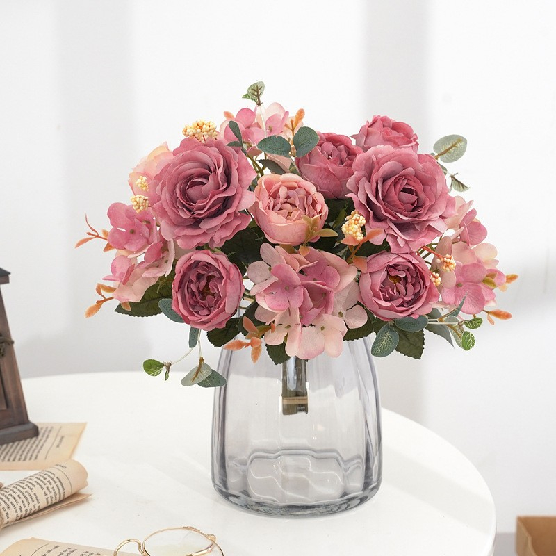 (30cm) Deko Kunstblumen Rosen Blumenstrauss - Pink