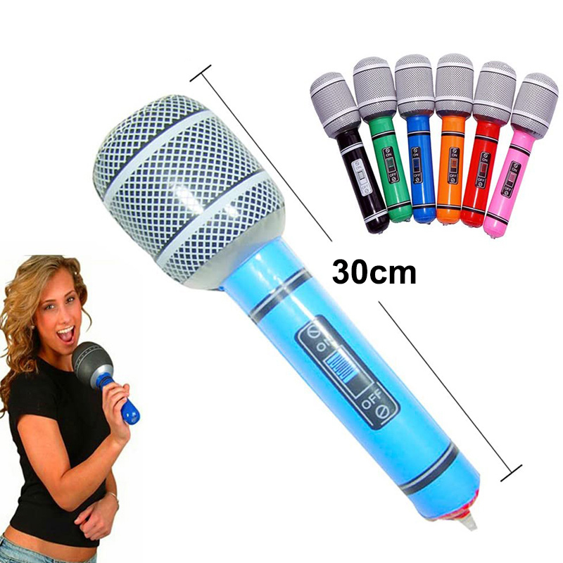 (12er Set) 30x7cm Mottoparty Dekoration Aufblasbares Accessoire Foto Requisite - Karaoke Mikrofon
