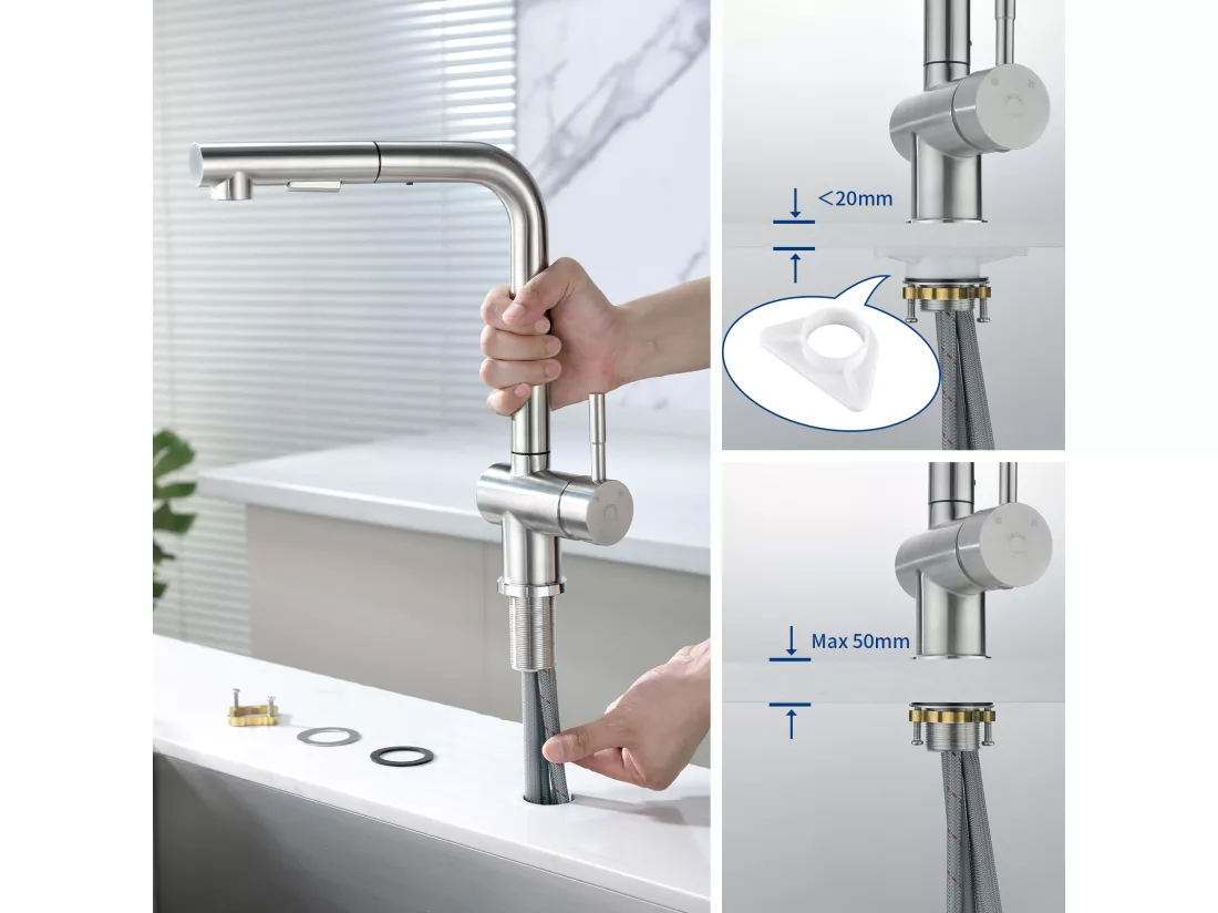 2PCS Cecipa max Robinet Cuisine Extractible - Mitigeur de Evier 2 modes de pulvérisat - rotatif à 360° - Brossé,EU Modèle