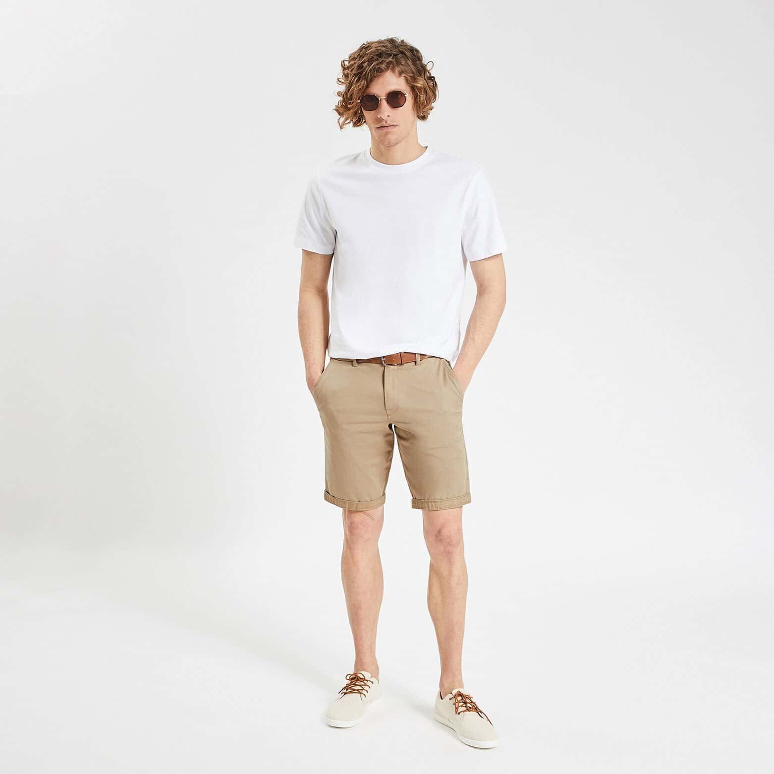 Bermuda chino uni avec ceinture Beige
