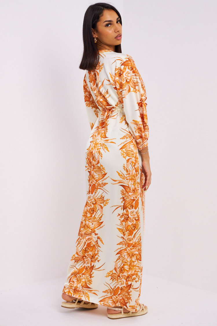 Robe chemise orange à fleurs col v