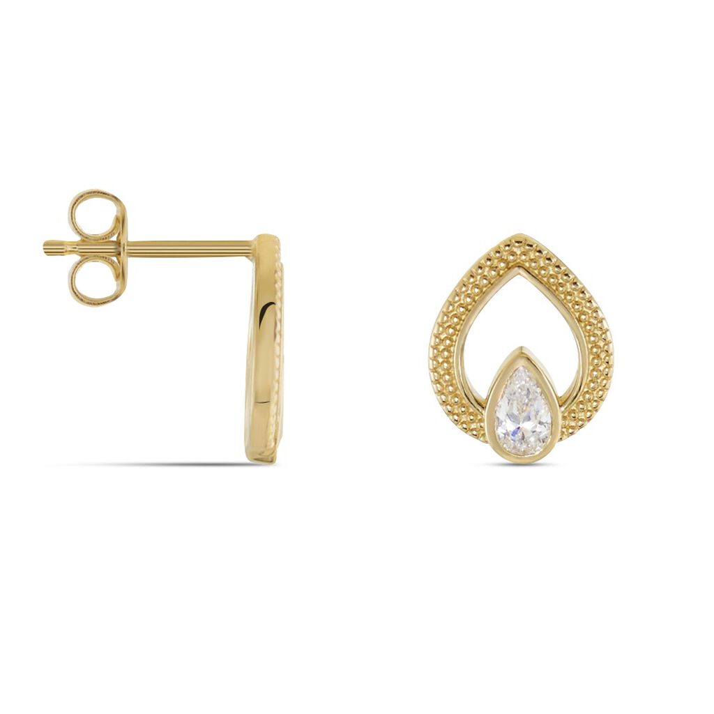 Boucles D'oreilles Puces Plaqué Or Lame Oxydes De Zirconium