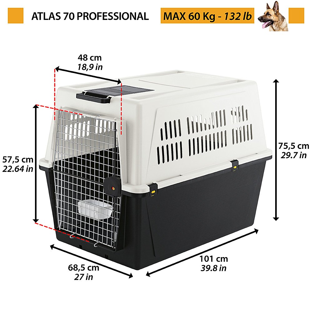 Ferplast transport pour chiens de grande taille atlas 70, box pour le transport de grands chiens avec mangeoire et accessoires