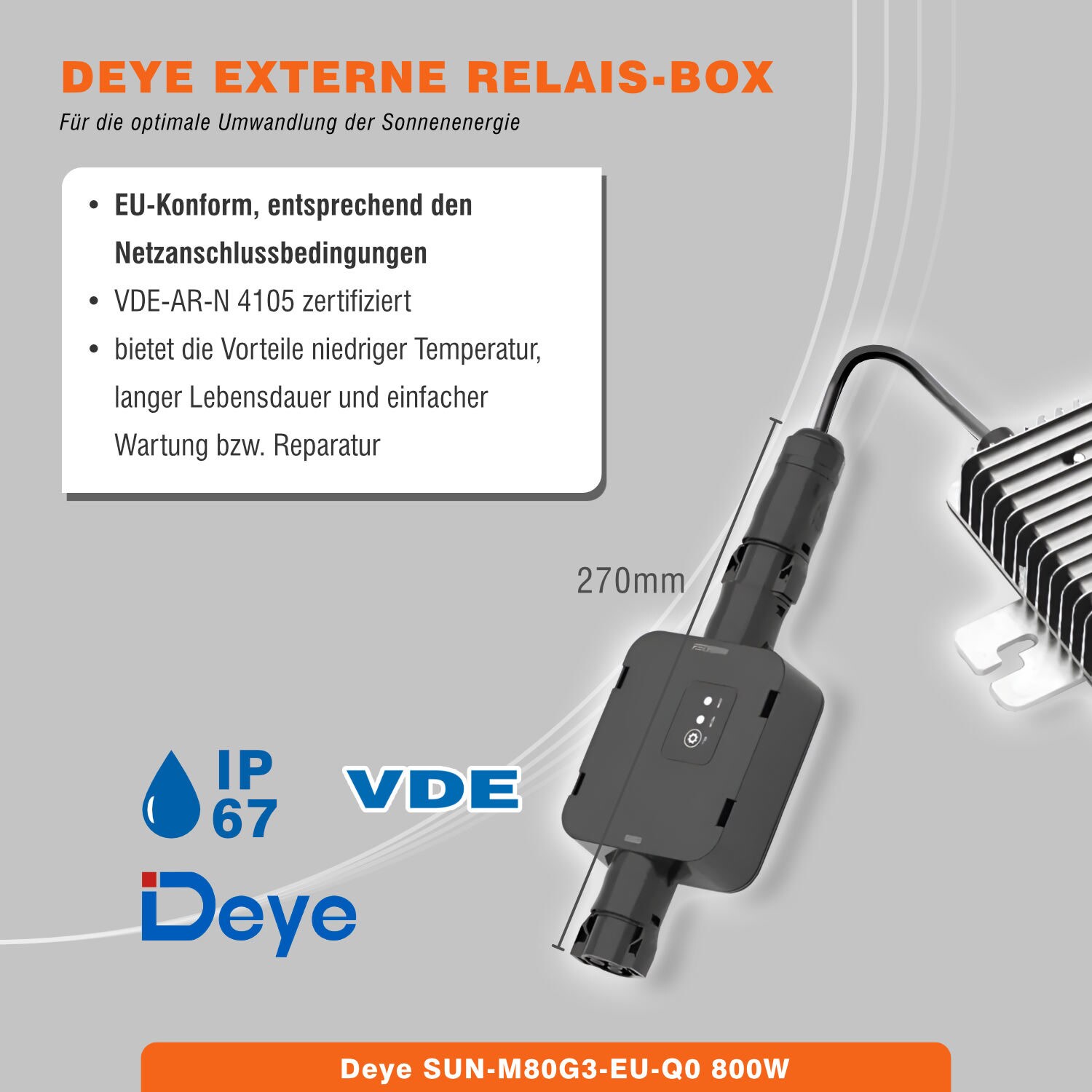Deye Microwechselricher 800W SUN-M80G3-EU-Q0 mit Relais WLAN & APP