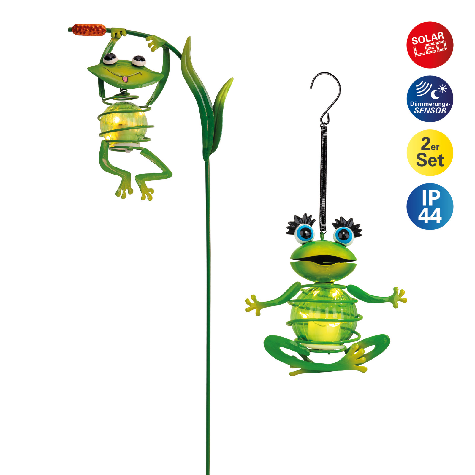 2er-Set LED-Deko-Solarleuchte FROSCH - grün