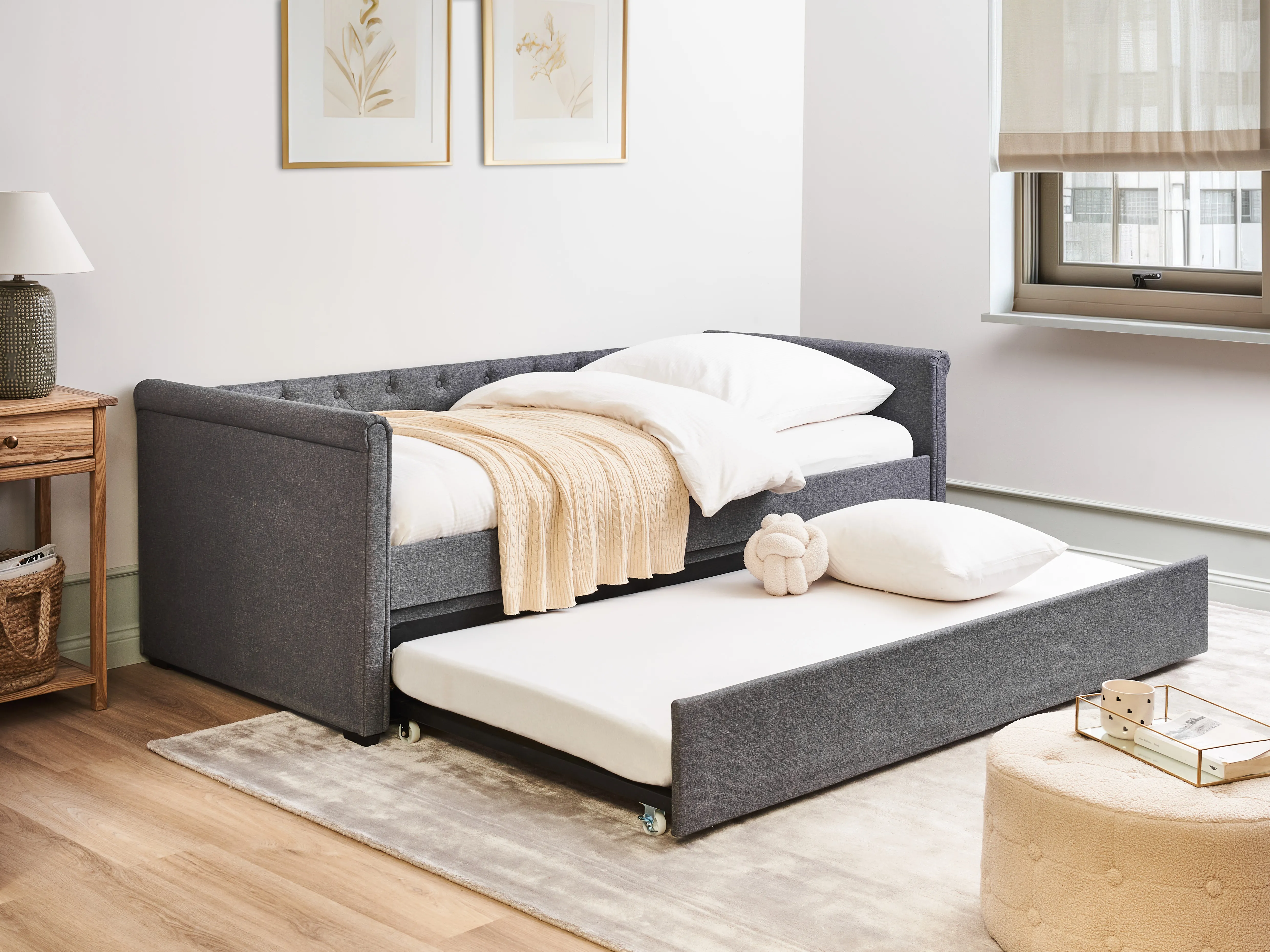 Onderschuifbed Stof LIBOURNE 90 x 200 cm Donkergrijs
