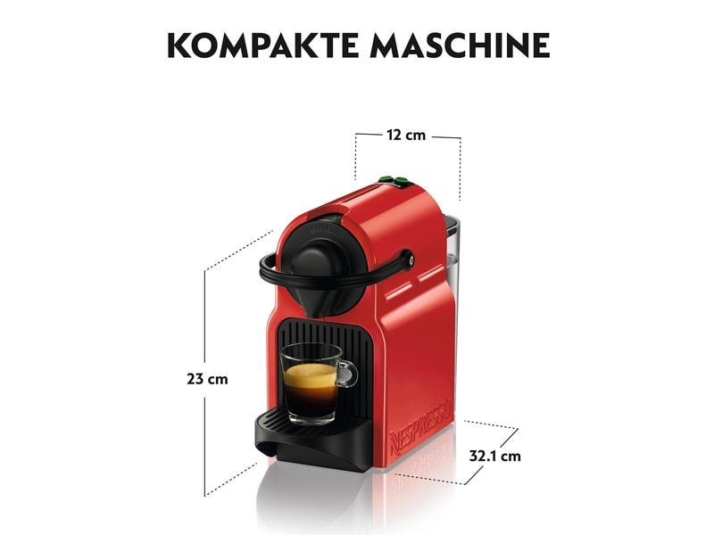 Krups Kaffeemaschine Nespresso Inissia XN1005 Rot Kompakte Kapselmaschine der Original Line mit einfacher Zwei-Tasten-Bedienung
