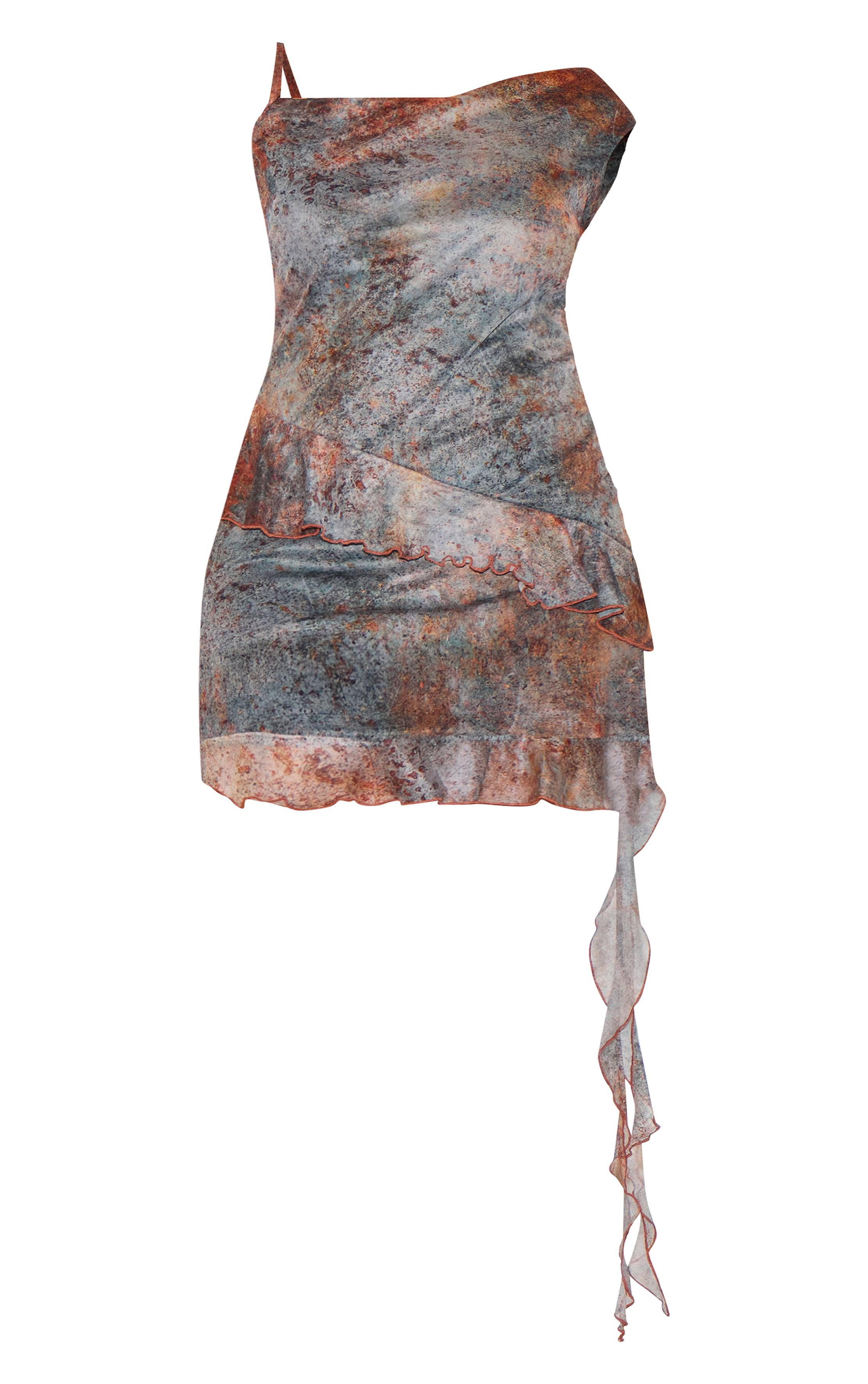 Robe Moulante Grande Taille À Imprimé Avec Col Asymétrique Et Détail Volant