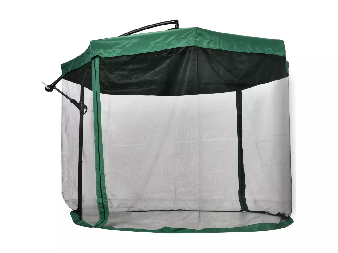 Parasol déporté octogonal inclinable pivotant manivelle moustiquaire pied acier Ø 2,95 x 2,42H m vert
