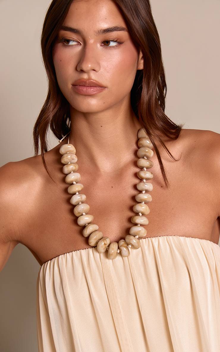 Crème Collier À Grosses Perles En Résine Effet Marbre