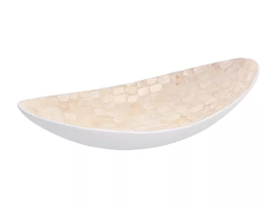 Centre de table en nacre blanche et bois 48x22x10h cm