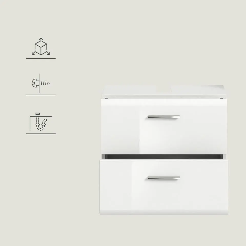 Hioshop Ice wastafel 2 lades wit hoogglans- wit
