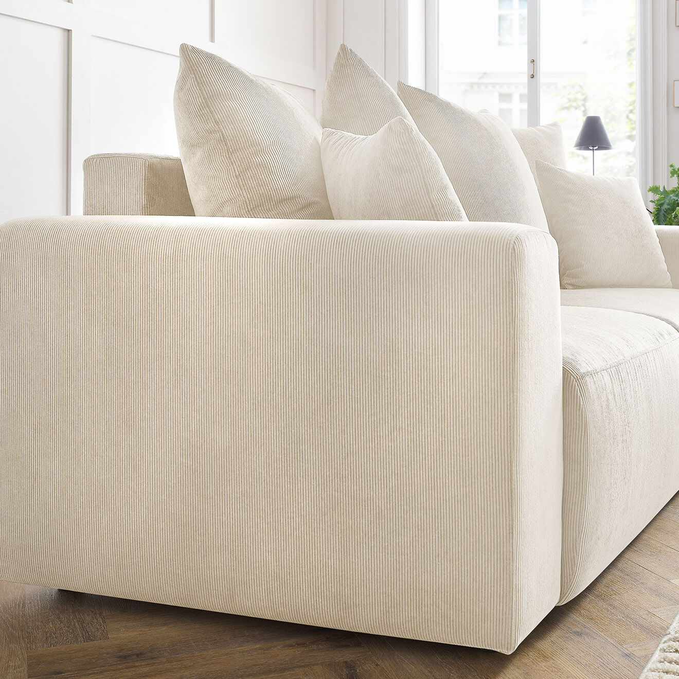 Bobochic Canapé droit fixe 2 places envy velours côtelé beige - 210x100x95 cm