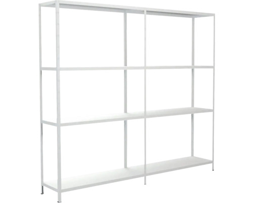 Insteekbare basis- en aanbouwstelling, wit, 180x200x35 cm, 8 legplanken, hoekprofielen gedeeld, set, draagvermogen 680 kg